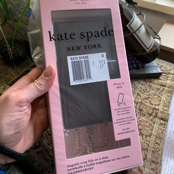 Kate Spade Glitter iPhone 12 mini removable magnetic case/card snap Crosby - Picture 10 of 16